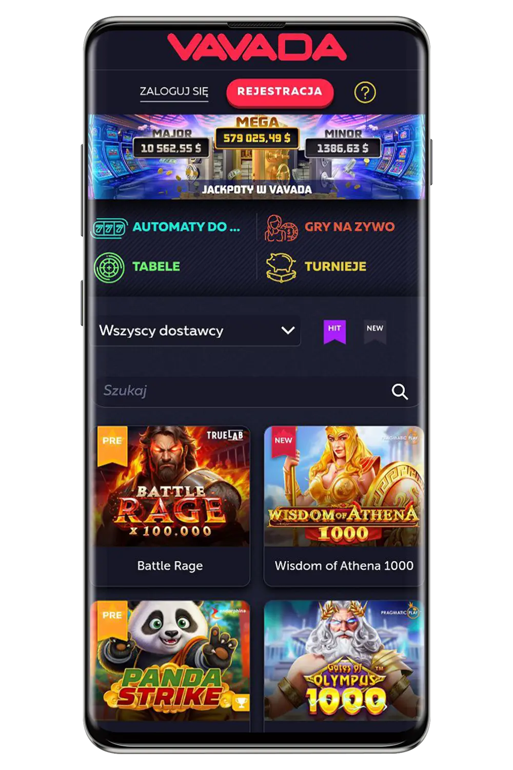 Zrzuty ekranu z oficjalnej strony internetowej Vavada PL