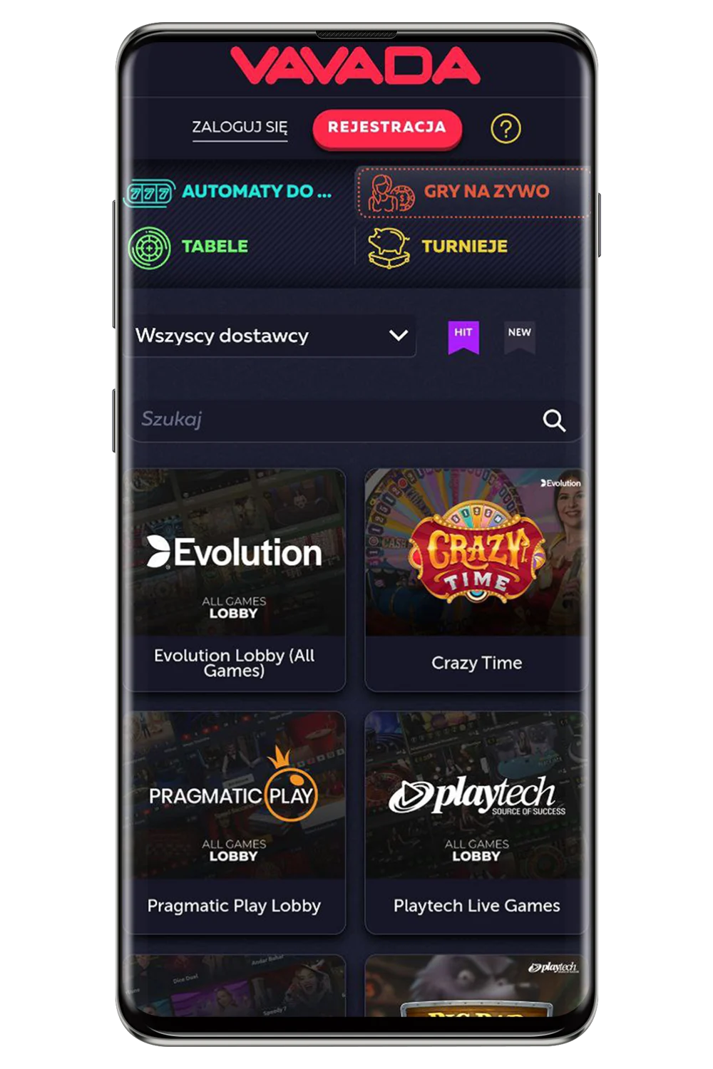 Zrzuty ekranu z oficjalnej strony internetowej Vavada PL